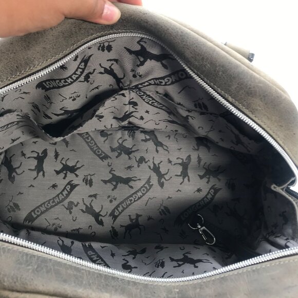 Longchamp Grey Distressed Leather Cosmo Satchel Bag - Picture 11 of 11